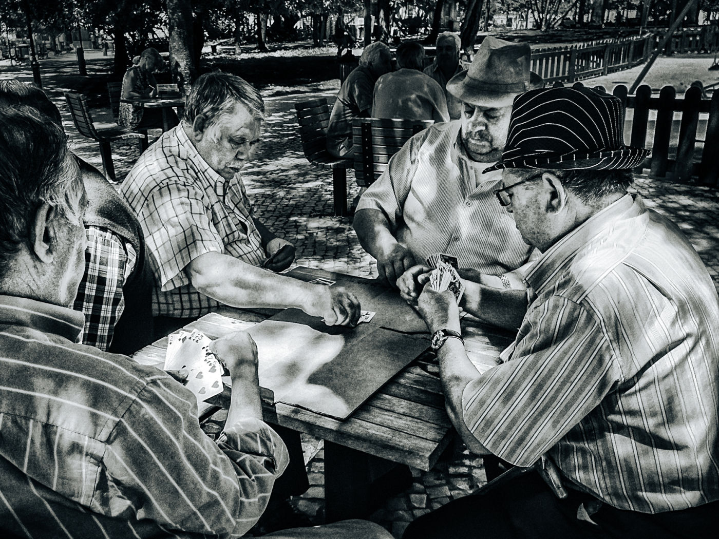 Playing cards in a Lisbon public park